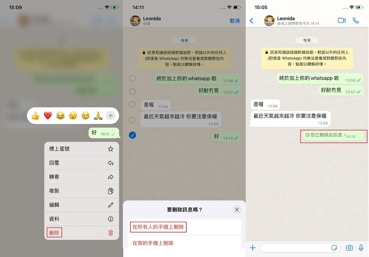 如何查看WhatsApp被撤回的信息？ 操作界面图